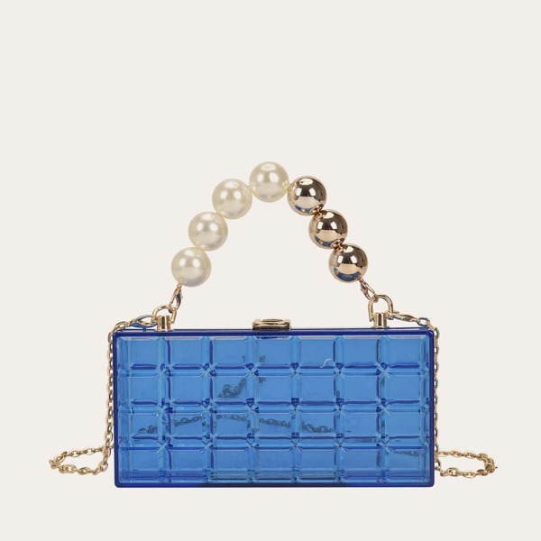 

Faux Pearl Beaded Chain Box Bag, Blue