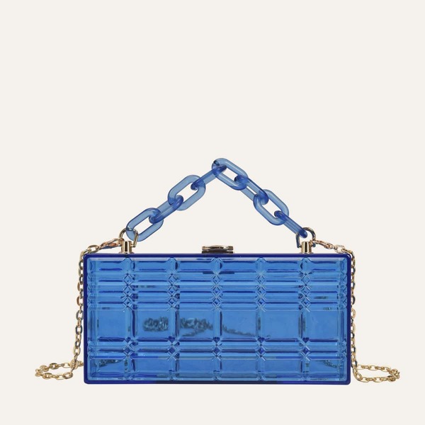 

Clear Chain Box Bag, Blue