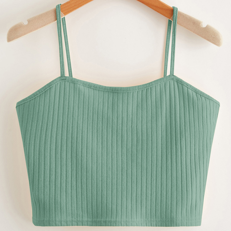 

Solid Ribbed Crop Cami, Green