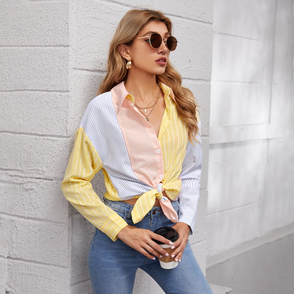 

Striped Color Block Blouse, Multicolor