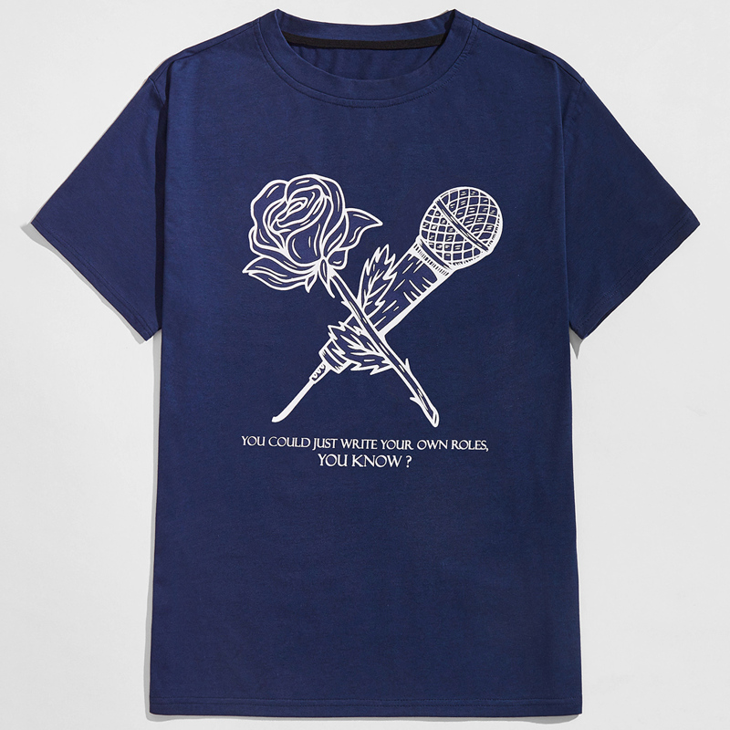 

Guys Slogan Microphone & Floral Graphic Tee, Navy blue