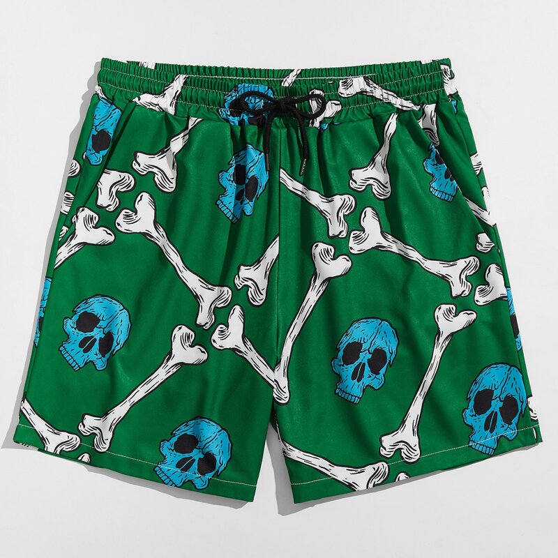 

Guys Skull Graphic Drawstring Shorts, Green