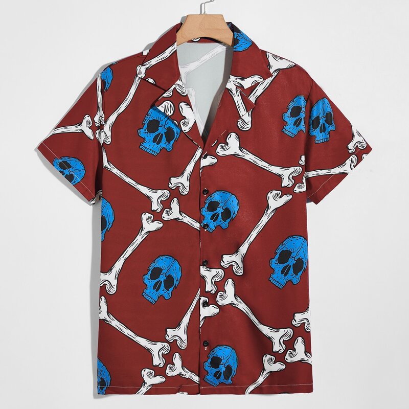 

Guys Skull Graphic Button Front Shirt, Multicolor