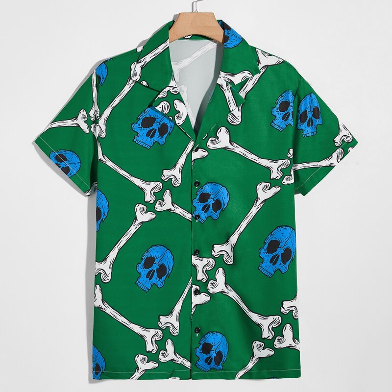 

Guys Skull Graphic Button Front Shirt, Green