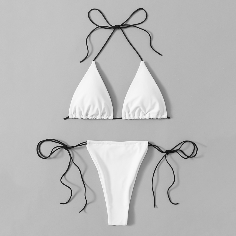 

Solid Halter Tie Side Bikini Swimsuit, White