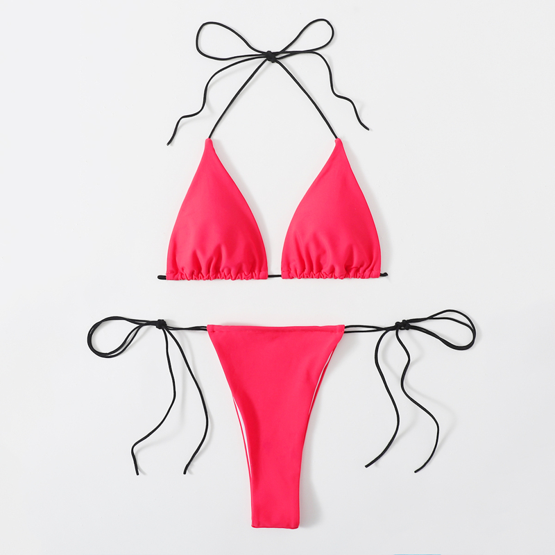 

Solid Halter Tie Side Bikini Swimsuit, Red