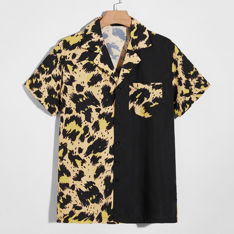 

Guys Contrast Leopard Button Front Pocket Shirt, Multicolor