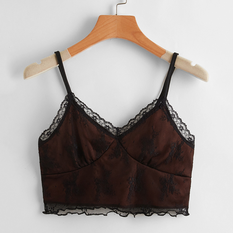 

Contrast Lace Crop Cami, Brown