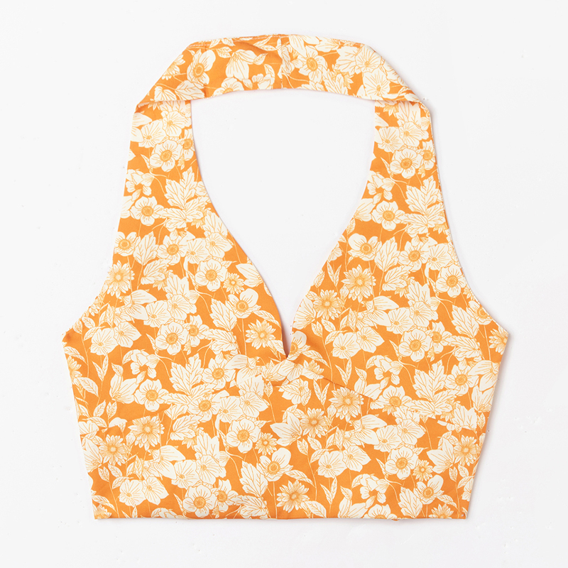 

Floral Print Bow Back Halter Top, Orange