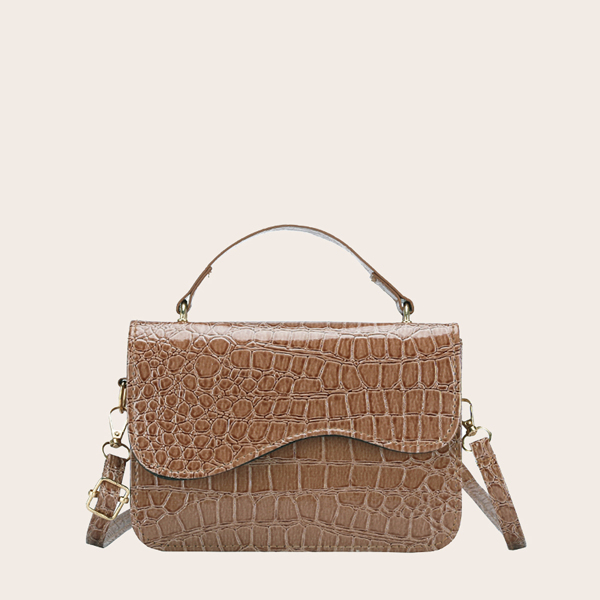 

Croc Embossed Satchel Bag, Khaki