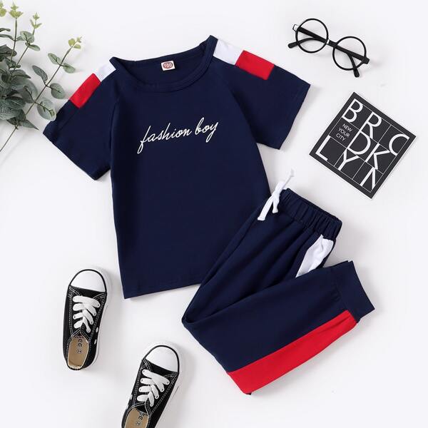 

Toddler Boys Letter Graphic Tee & Sweatpants, Navy blue