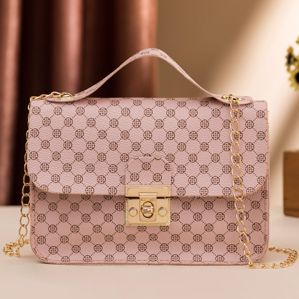 

Geometric Graphic Twist Lock Chain Bag, Pink