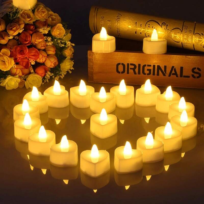 

6pcs Heart Candle Shaped Decorative Light, Yellow