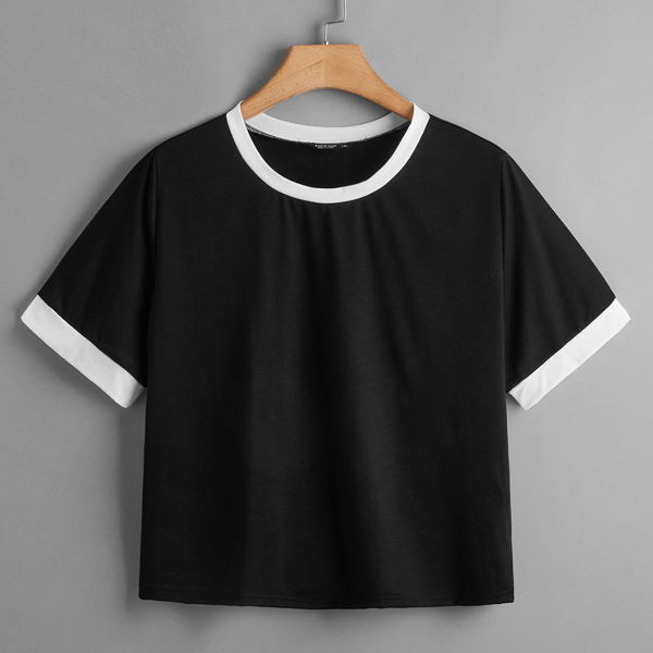 

Plus Binding Round Neck Tee, Black