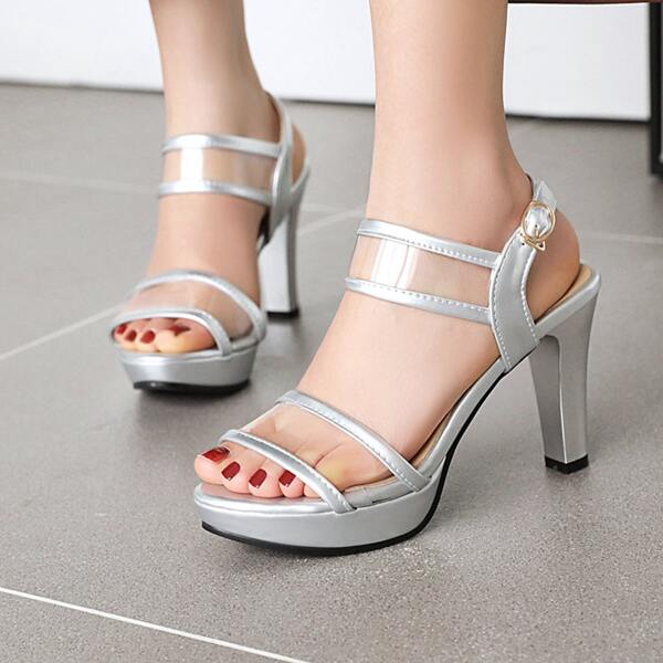 

Clear Platform Chunky Sandals, Silver
