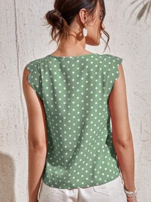 SHEIN Clasi Áo sơ mi Sò điệp Chấm bi Boho - Màu xanh Bạc hà - Xem 2