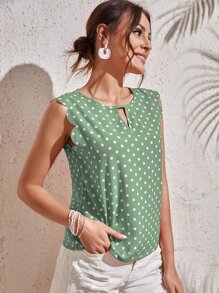SHEIN Clasi Áo sơ mi Sò điệp Chấm bi Boho - Màu xanh Bạc hà - Xem 3