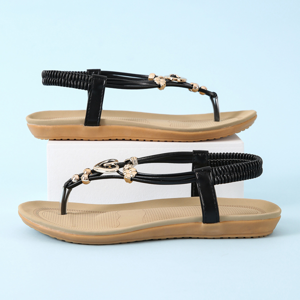 

Metal Decor Thong Sandals, Black