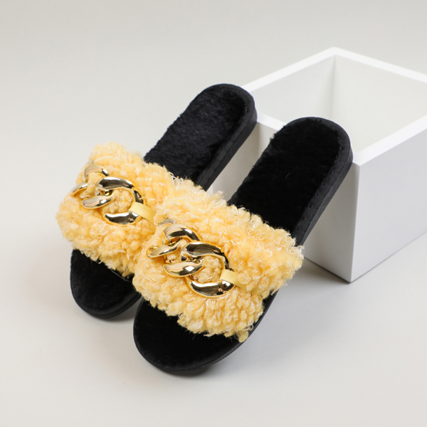 

Chain Decor Fluffy Slippers, Yellow