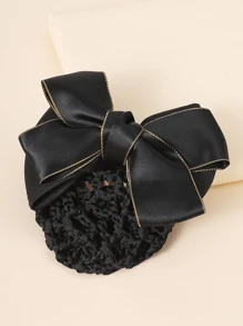 1 件金边蝴蝶结头饰，女士专业装饰发网，工作制服发髻套，发饰发夹发髻制作器发型夹 - 黑色 - 查看 2