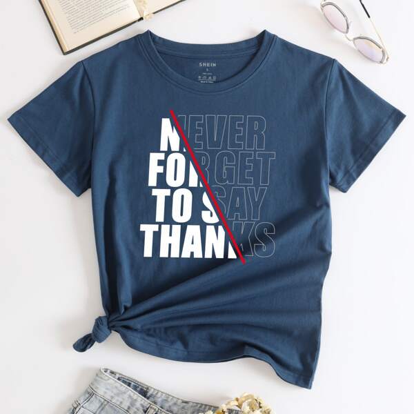 

Slogan Graphic Short Sleeve Tee, Navy blue