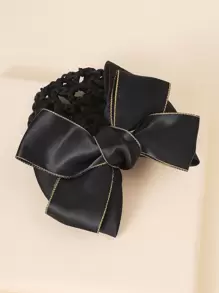 1 件金边蝴蝶结头饰，女士专业装饰发网，工作制服发髻套，发饰发夹发髻制作器发型夹 - 黑色 - 查看 3