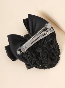 1 件金边蝴蝶结头饰，女士专业装饰发网，工作制服发髻套，发饰发夹发髻制作器发型夹 - 黑色 - 查看 4