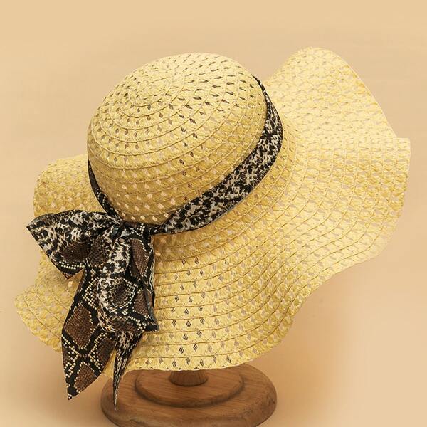 

Ribbon Decor Straw Hat, Beige