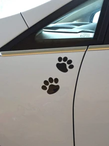 2个3D小狗爪印汽车贴纸，3D PVC狗爪形状装饰贴纸，适用于后窗或保险杠，自粘，光面，黑色轮廓设计，非常适合农用车辆或汽车装饰，车辆贴纸，防刮保护膜，汽车装饰配件，汽车用品。 - 黑色 - 查看 3