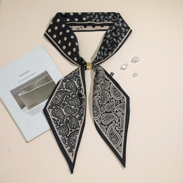 

1pc Paisley Print Twilly Scarf & 1pc Scarf Buckle, Multicolor