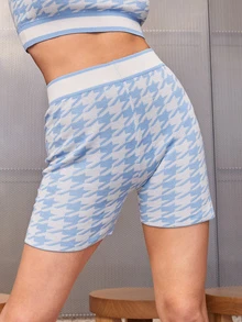 SHEIN Houndstooth Knit Shorts - Blue and White - View 3