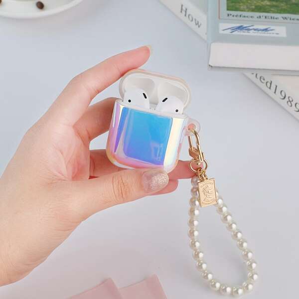 

Чехол для Airpods лазерный с с ремешком из искусственного жемчуга, Многоцветный