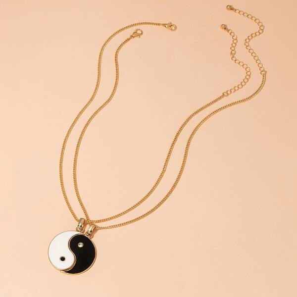 

2pcs Yin & Yang Pendant Necklace, Multicolor