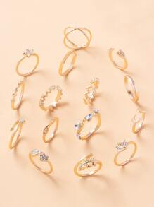 15入組星星裝飾戒指 - 金黃色 - 查看 2