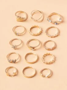 15入組星星裝飾戒指 - 金黃色 - 查看 3