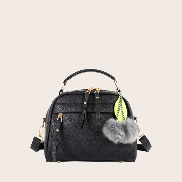

Pom-pom Charm Dome Bag, Black