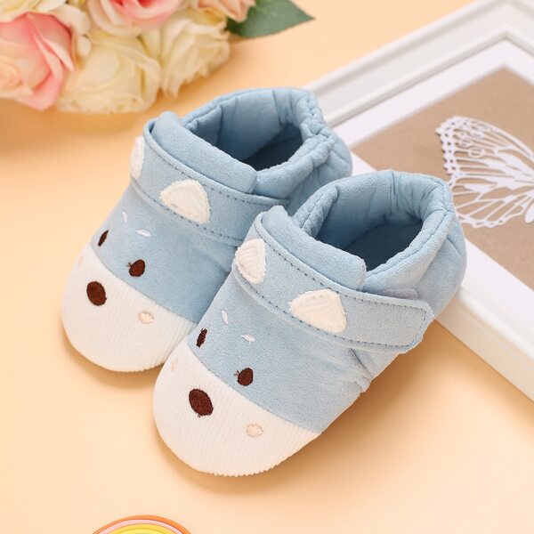

Baby Boy Cartoon Embroidered Flats, Baby blue