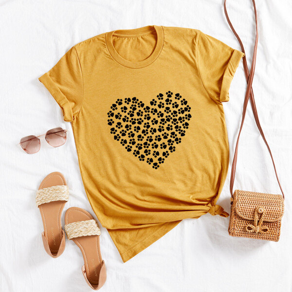 

Plus Heart Print Tee, Yellow