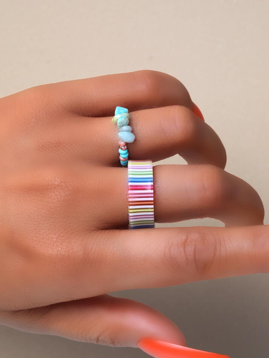 2pcs Stone Decor Ring