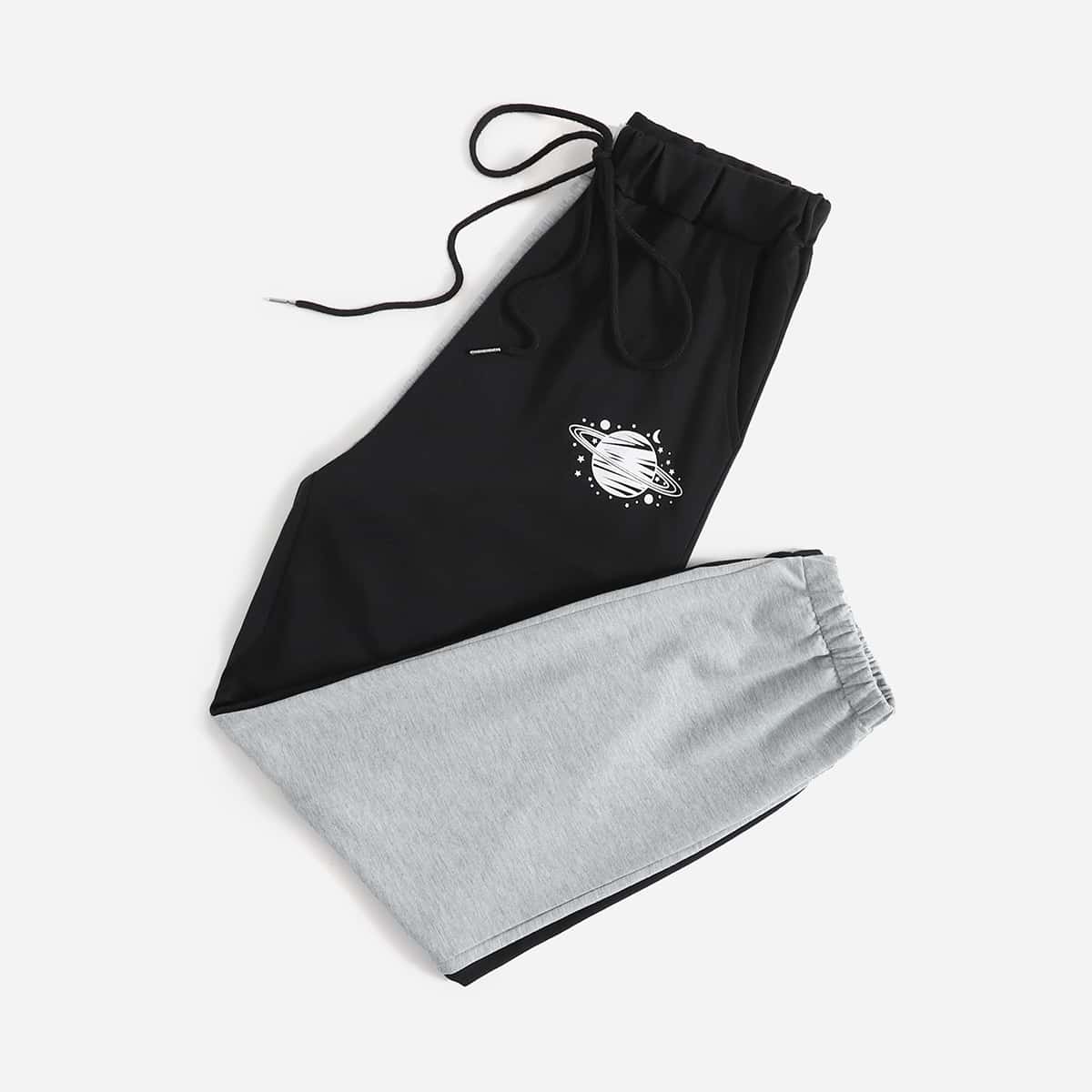 

Planet Graphic Two Tone Sweatpants, Multicolor