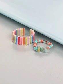 2pcs Stone Decor Ring