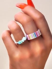 2pcs Stone Decor Ring