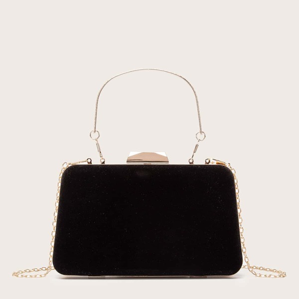 

Chain Velvet Box Bag, Black