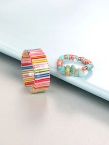 2pcs Stone Decor Ring