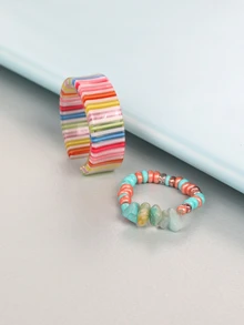 2pcs Stone Decor Ring