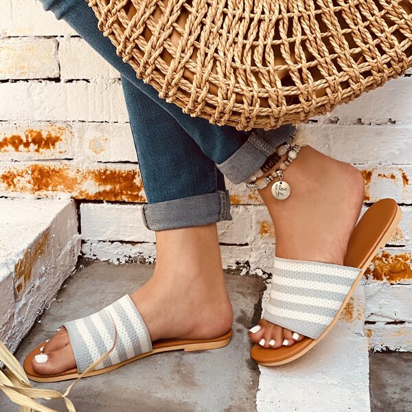 

Striped Slide Sandals, Grey