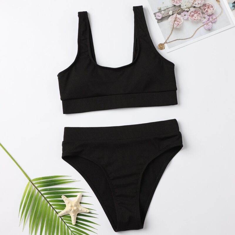 

Solid Rib Bikini Swimsuit, Black