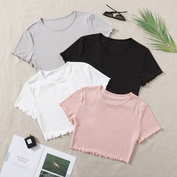 

Plus 4pcs Lettuce Trimed Tee, Multicolor