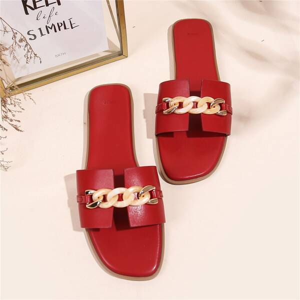 

Chain Decor Slide Sandals, Red