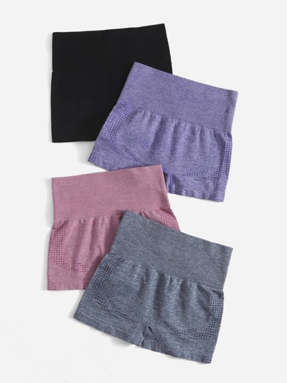 4 piezas Pantalones cortos deportivos elásticos sin costuras con cintura ancha y elástica